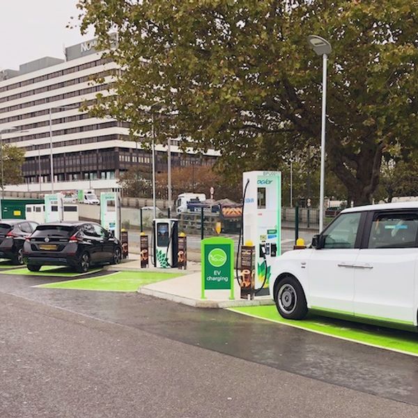 bp pulse fast charger hub in Hammersmith Flyover